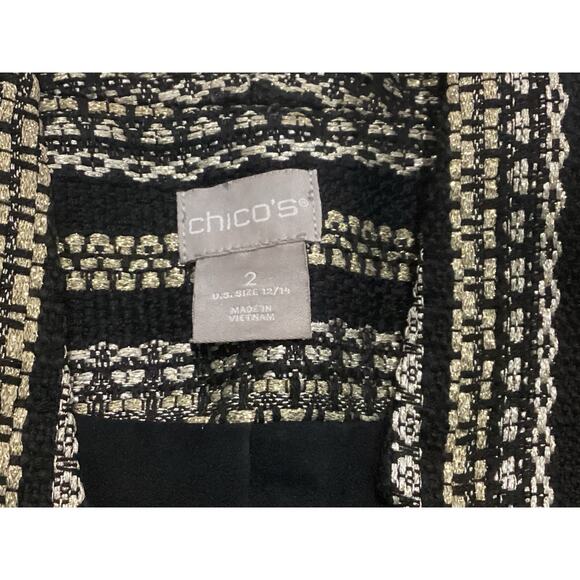 Chico's black and gold striped metallic tweed long jacket size 2 - Picture 8 of 8